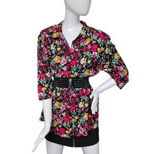 Vintage Marsha C. Button Down Shirt Size Medium Floral Print 3/4 Sleeve
